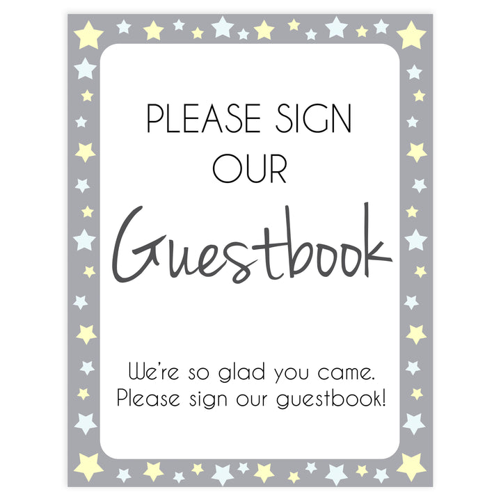 Printable baby signs, guestbook baby sign, yellow and grey stars, printable baby shower signs, top baby shower decor, baby printable decor