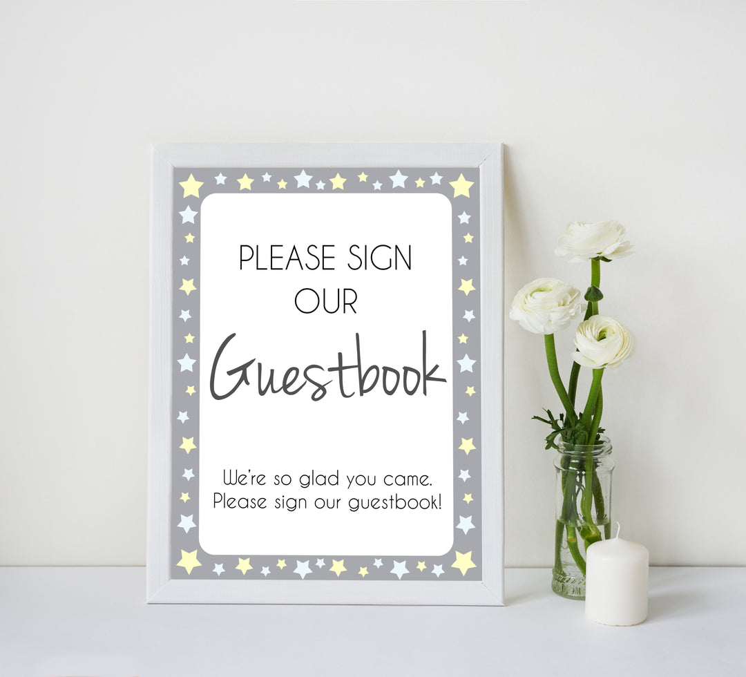 grey and yellow stars baby signs, printable baby signs pack, stars baby shower, printable baby decor, fun baby signs, printable baby decor
