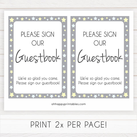 Printable baby signs, guestbook baby sign, yellow and grey stars, printable baby shower signs, top baby shower decor, baby printable decor