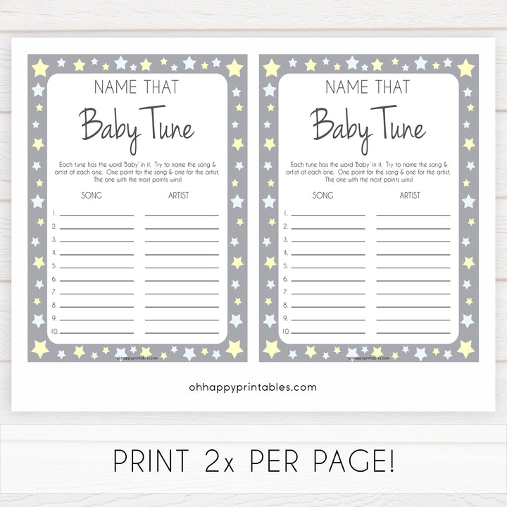 Grey Yellow Stars Name That Baby Tune Shower Game, Baby Song Games,Printable Baby Shower Games, Baby Shower, Name Baby Song, Baby Games, printable baby shower games, fun baby games, popular baby games