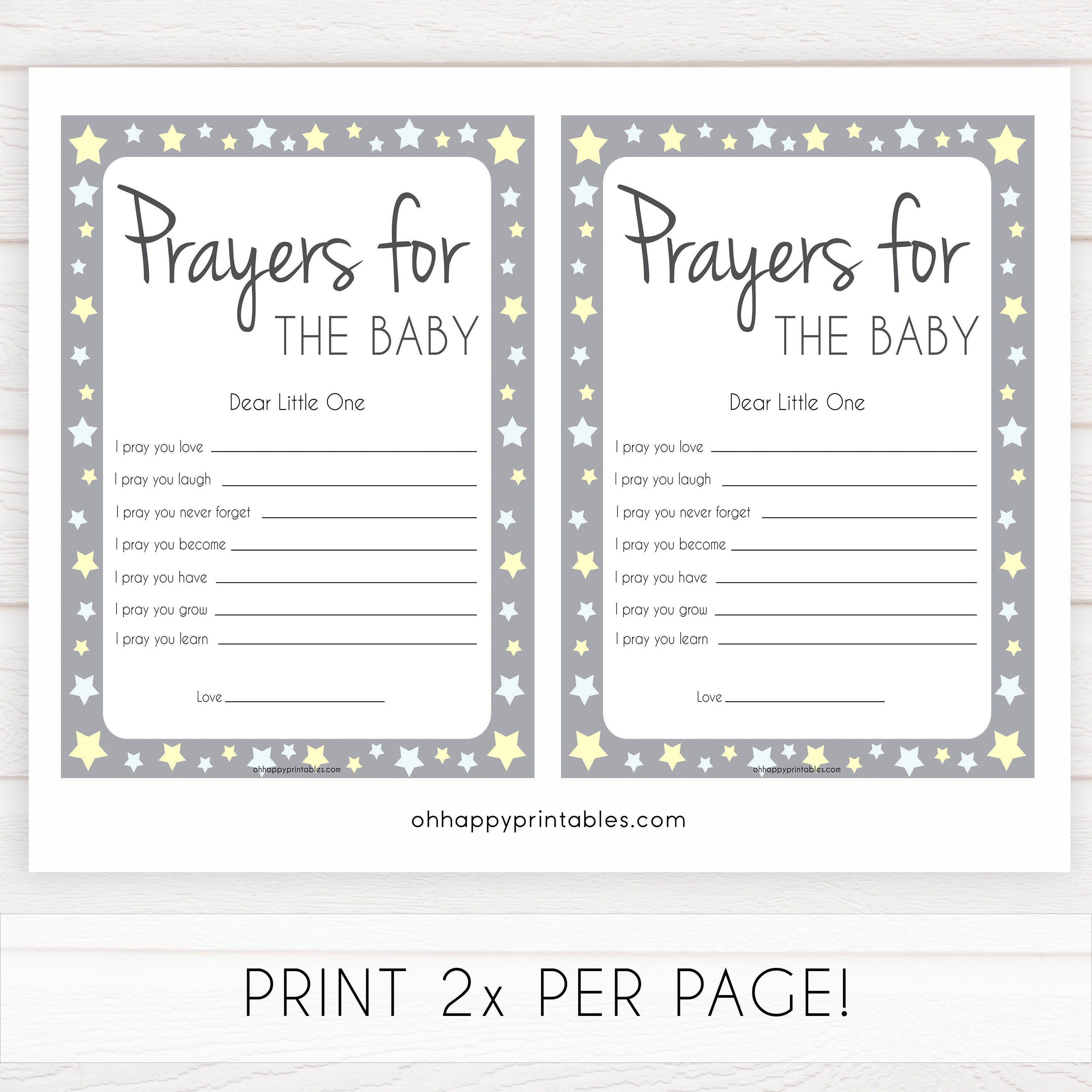 Grey Yellow Stars Prayers For The Baby, Baby Prayers, Prayers for The Baby, Baby Shower, Baby Shower Baby Prayers, Baby Prayers Cards, fun baby shower games, popular baby shower games