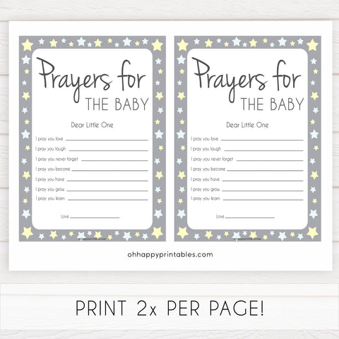 Grey Yellow Stars Prayers For The Baby, Baby Prayers, Prayers for The Baby, Baby Shower, Baby Shower Baby Prayers, Baby Prayers Cards, fun baby shower games, popular baby shower games
