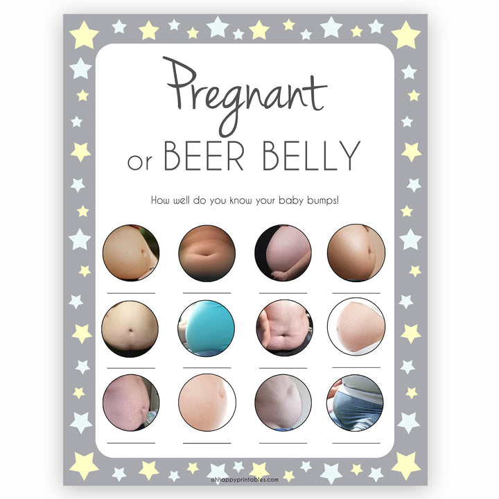 Grey Stars Pregnant or Beer Belly, Baby Bump or Beer Belly, Baby Bump Beer Belly, Printable Baby Shower Games, Pink, Printable, Pregnant , fun baby shower games, popular baby shower games