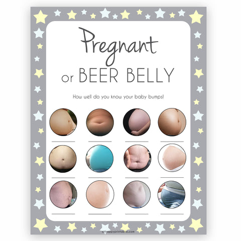 Grey Stars Pregnant or Beer Belly, Baby Bump or Beer Belly, Baby Bump Beer Belly, Printable Baby Shower Games, Pink, Printable, Pregnant , fun baby shower games, popular baby shower games