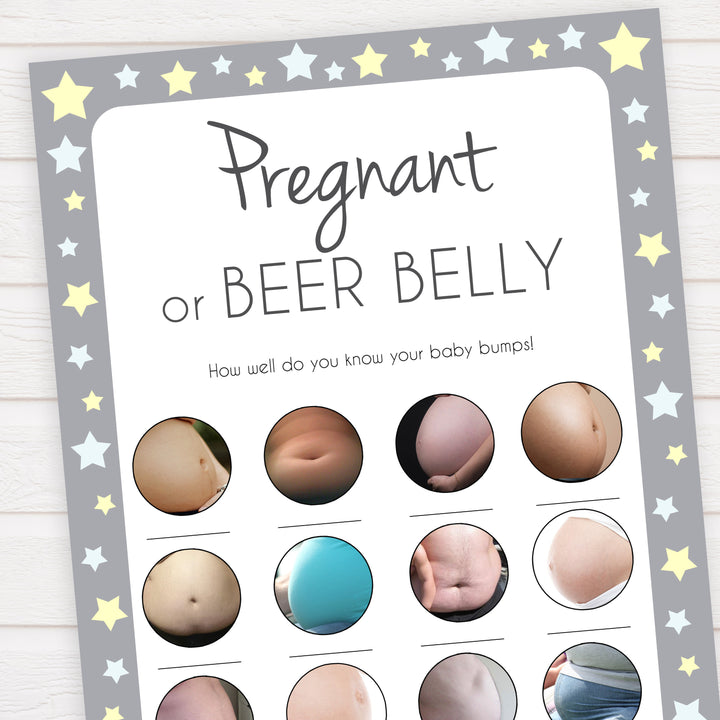 Grey Stars Pregnant or Beer Belly, Baby Bump or Beer Belly, Baby Bump Beer Belly, Printable Baby Shower Games, Pink, Printable, Pregnant , fun baby shower games, popular baby shower games