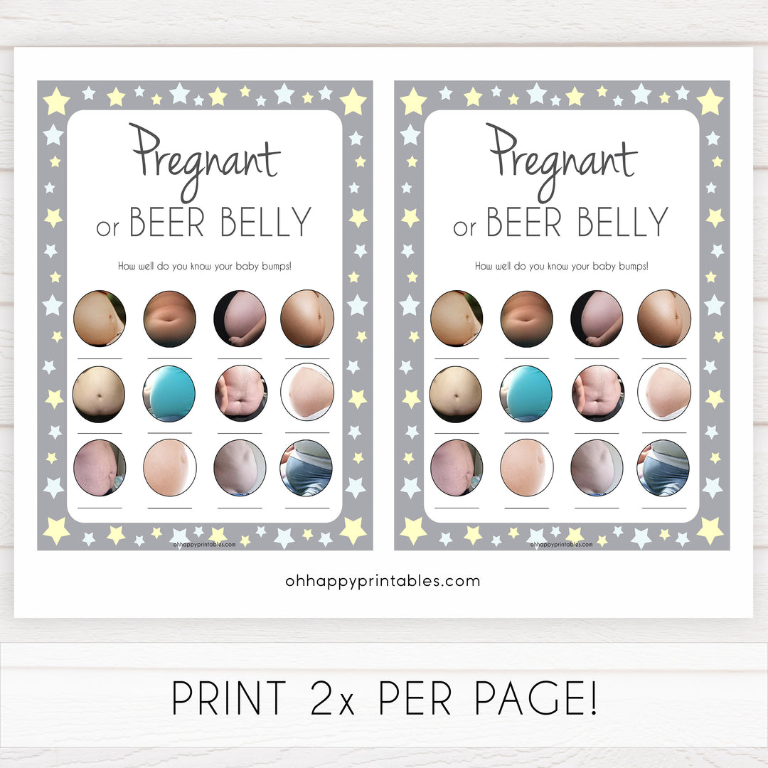 Grey Stars Pregnant or Beer Belly, Baby Bump or Beer Belly, Baby Bump Beer Belly, Printable Baby Shower Games, Pink, Printable, Pregnant , fun baby shower games, popular baby shower games