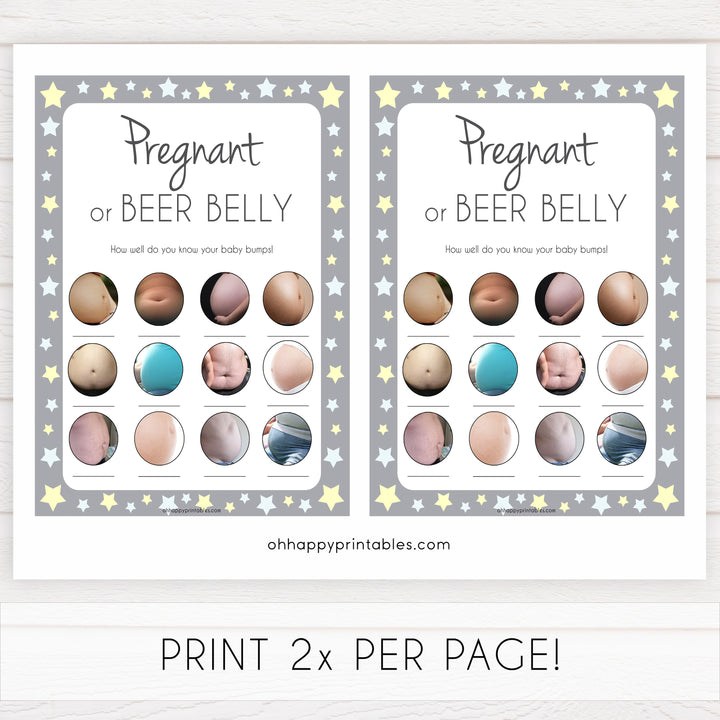 Grey Stars Pregnant or Beer Belly, Baby Bump or Beer Belly, Baby Bump Beer Belly, Printable Baby Shower Games, Pink, Printable, Pregnant , fun baby shower games, popular baby shower games