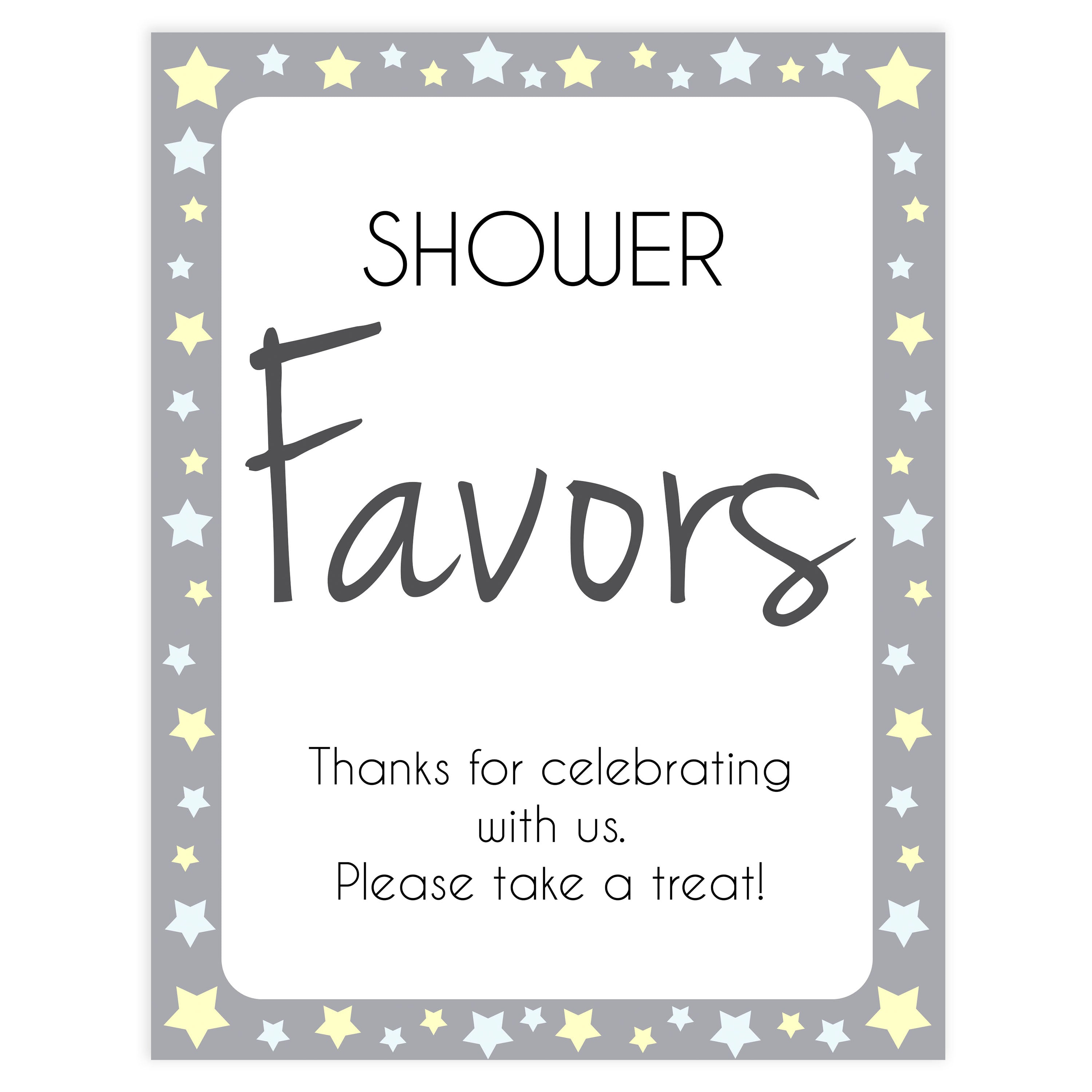 Printable baby signs, yellow and grey stars, baby shower favors sign, printable baby shower signs, top baby shower decor, baby printable decor