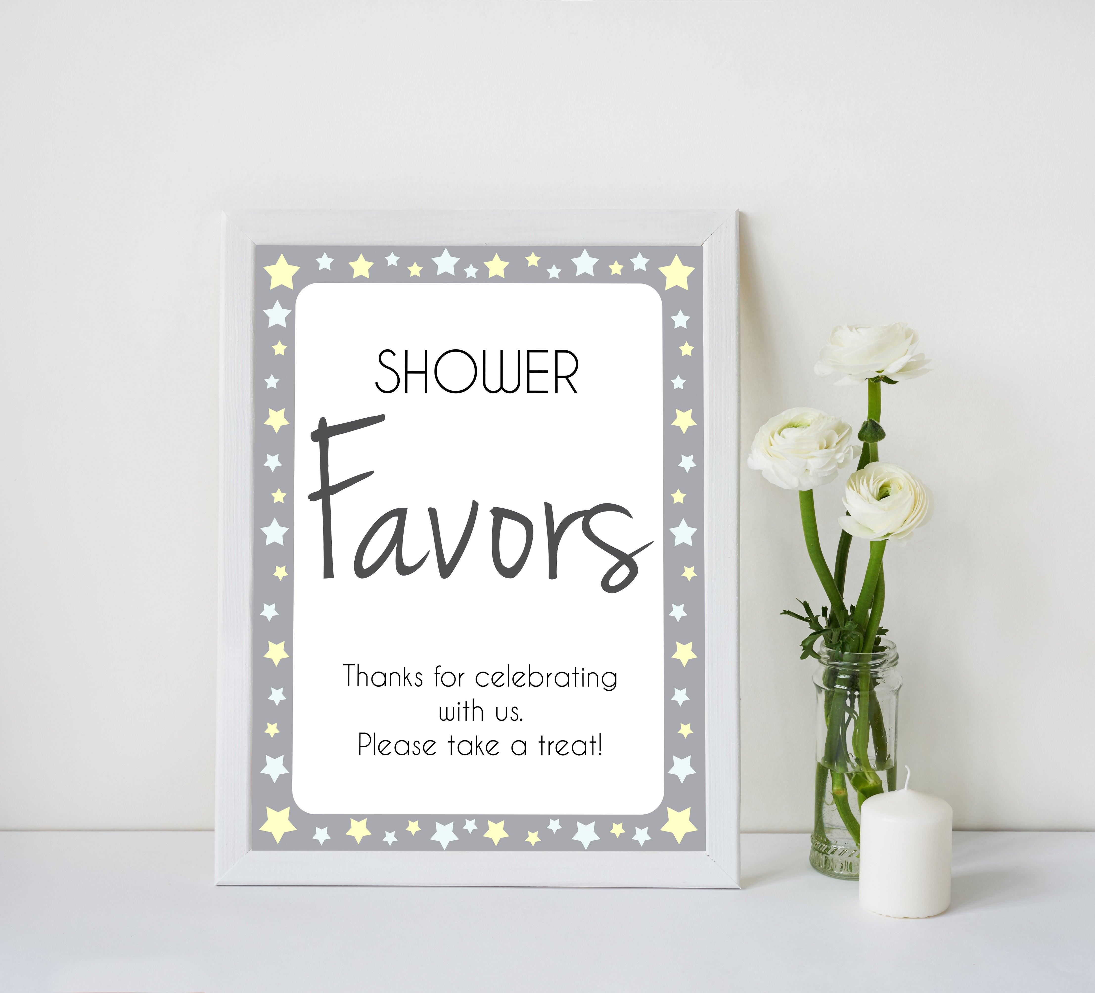 Printable baby signs, yellow and grey stars, baby shower favors sign, printable baby shower signs, top baby shower decor, baby printable decor