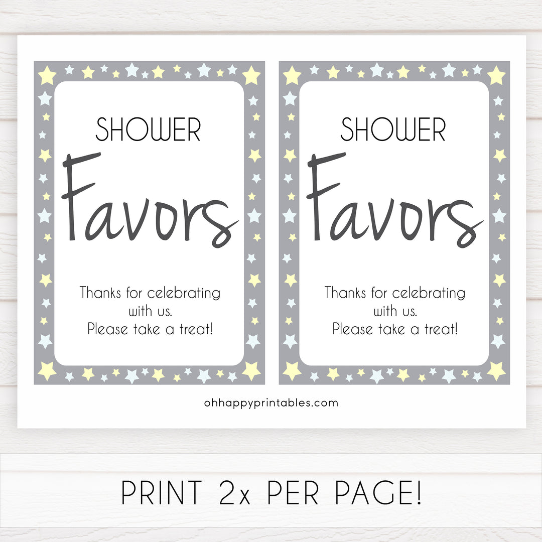 Printable baby signs, yellow and grey stars, baby shower favors sign, printable baby shower signs, top baby shower decor, baby printable decor