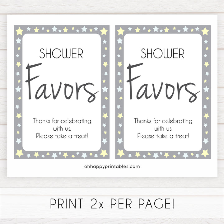 Printable baby signs, yellow and grey stars, baby shower favors sign, printable baby shower signs, top baby shower decor, baby printable decor