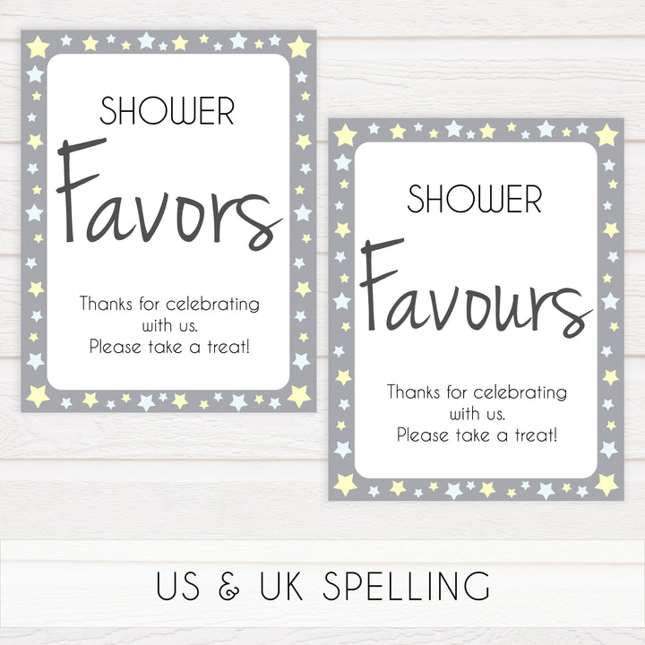 Printable baby signs, yellow and grey stars, baby shower favors sign, printable baby shower signs, top baby shower decor, baby printable decor