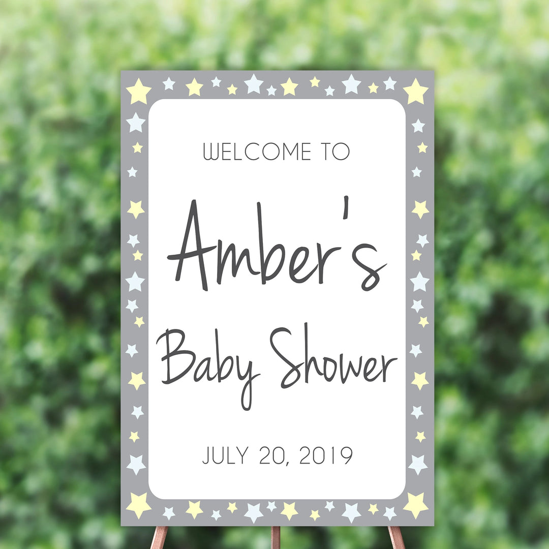 baby shower welcome sign, printable baby welcome signs, baby shower signs, yellow stars baby signs, fun baby shower decor