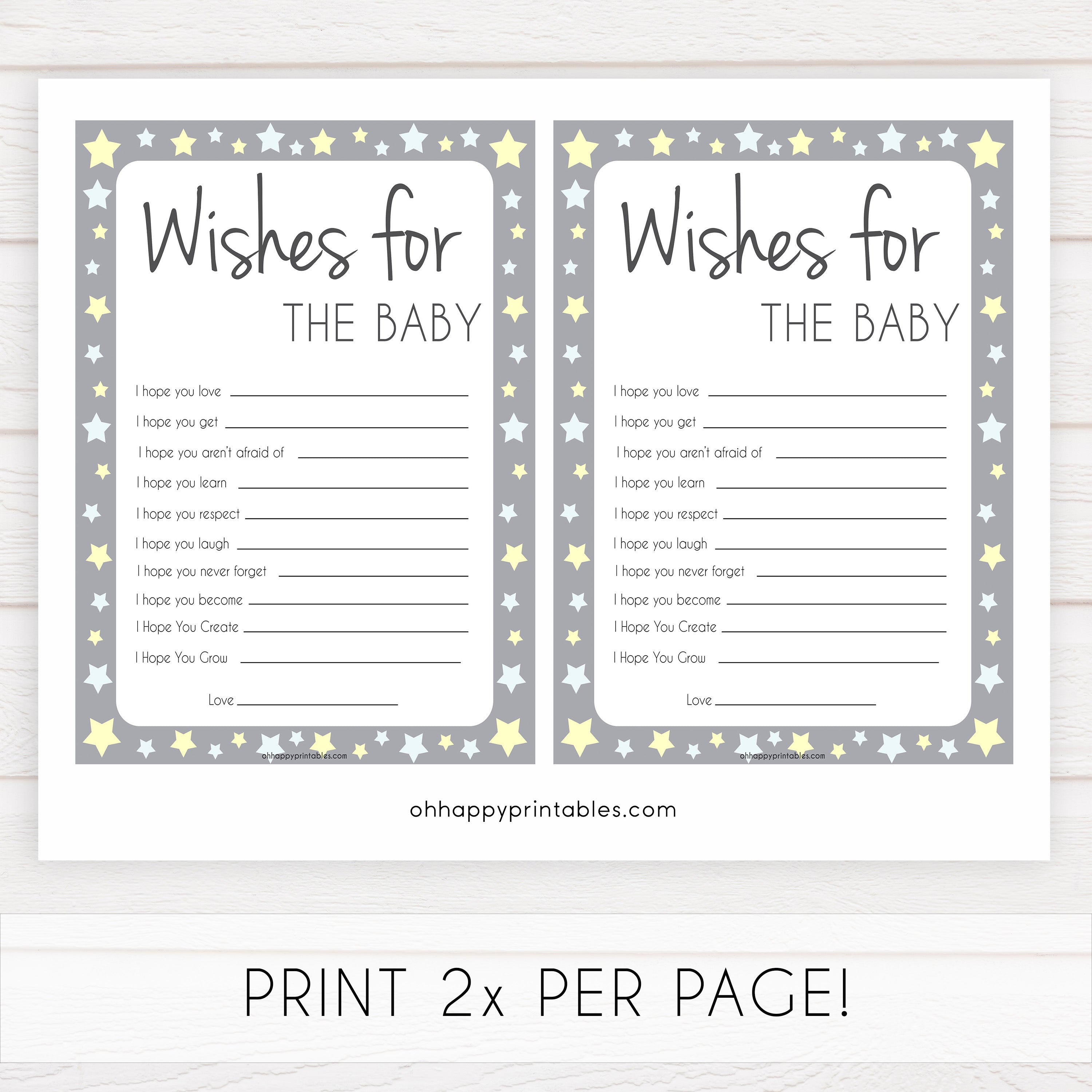 Grey Yellow Stars Wishes For The Baby, Baby Wishes, Wishes for The Baby, Grey Baby Shower, Baby Shower Baby Wishes, Baby Wishes Cards, fun baby shower games, popular baby shower games