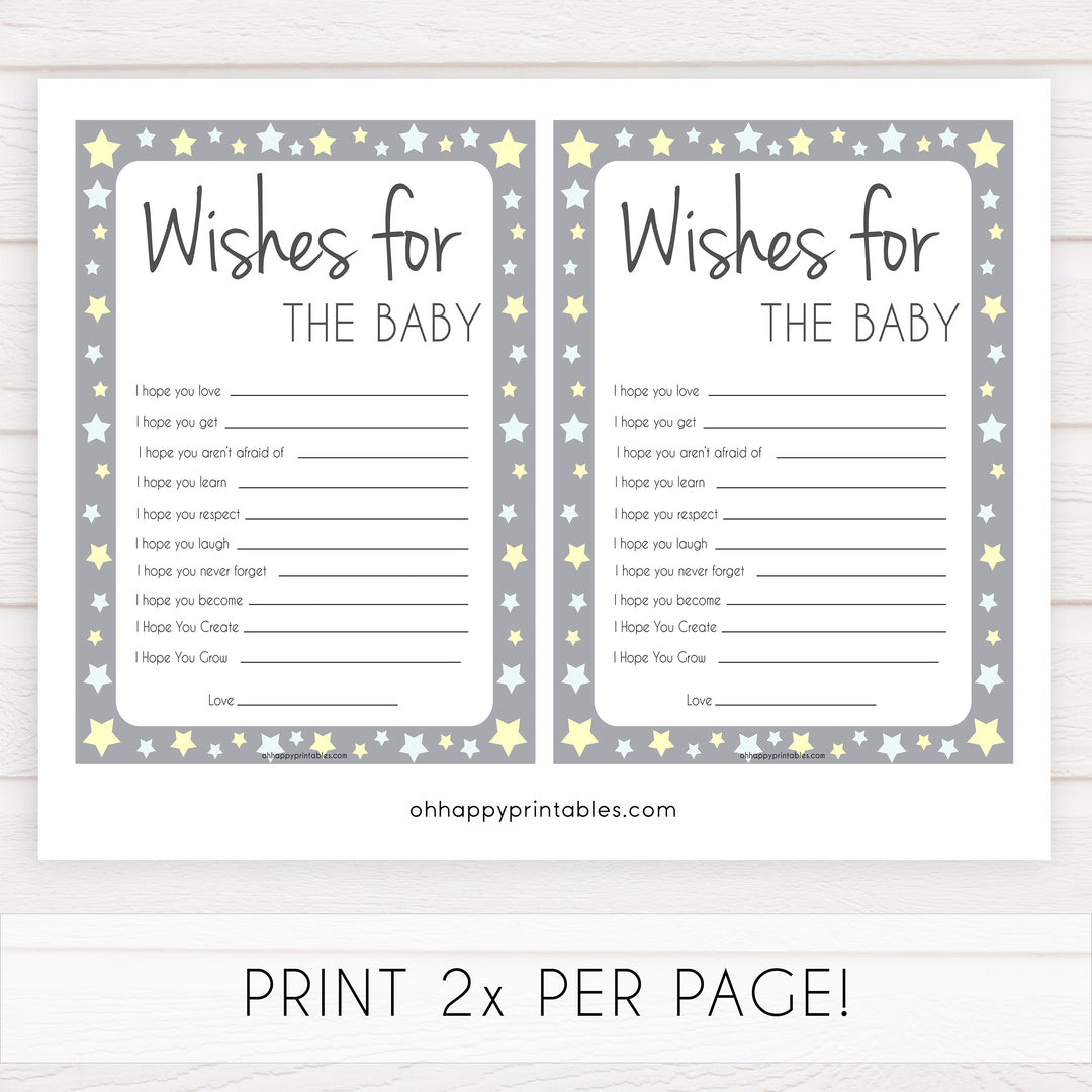 Grey Yellow Stars Wishes For The Baby, Baby Wishes, Wishes for The Baby, Grey Baby Shower, Baby Shower Baby Wishes, Baby Wishes Cards, fun baby shower games, popular baby shower games