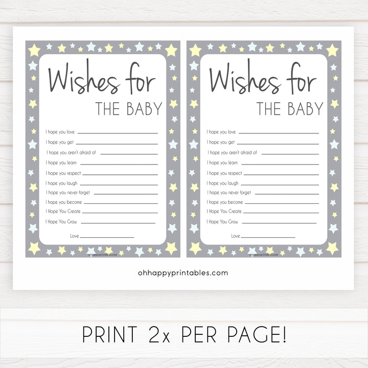 Grey Yellow Stars Wishes For The Baby, Baby Wishes, Wishes for The Baby, Grey Baby Shower, Baby Shower Baby Wishes, Baby Wishes Cards, fun baby shower games, popular baby shower games
