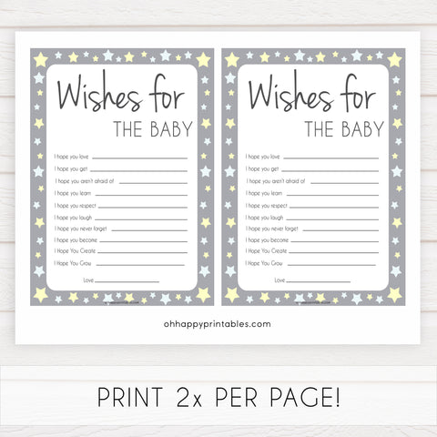 Grey Yellow Stars Wishes For The Baby, Baby Wishes, Wishes for The Baby, Grey Baby Shower, Baby Shower Baby Wishes, Baby Wishes Cards, fun baby shower games, popular baby shower games