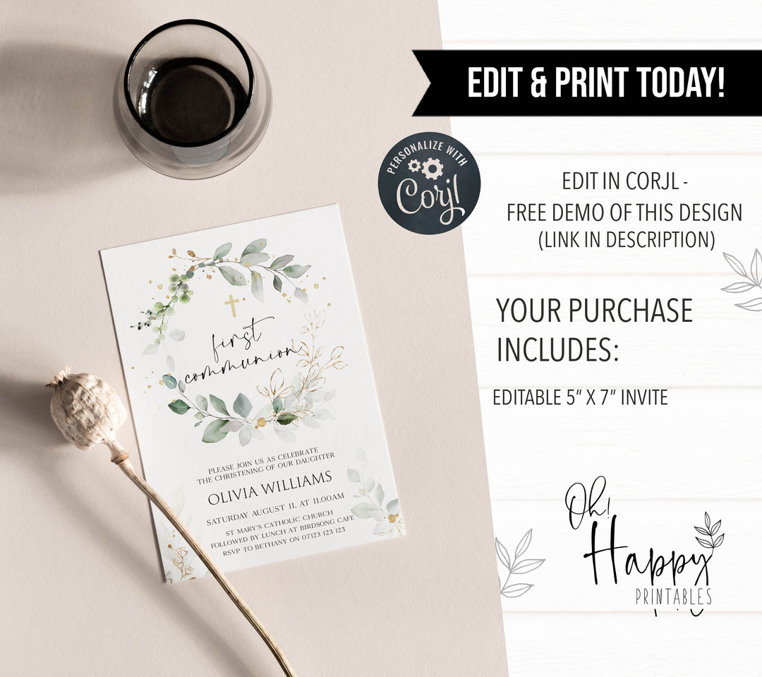 first communion editable invitation, printable first communion invitation, editable first communion invite