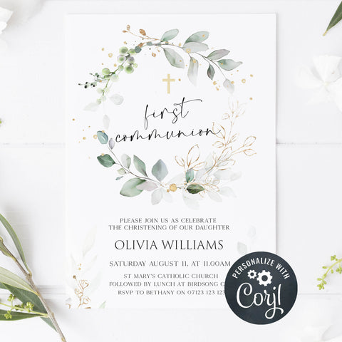 first communion editable invitation, printable first communion invitation, editable first communion invite