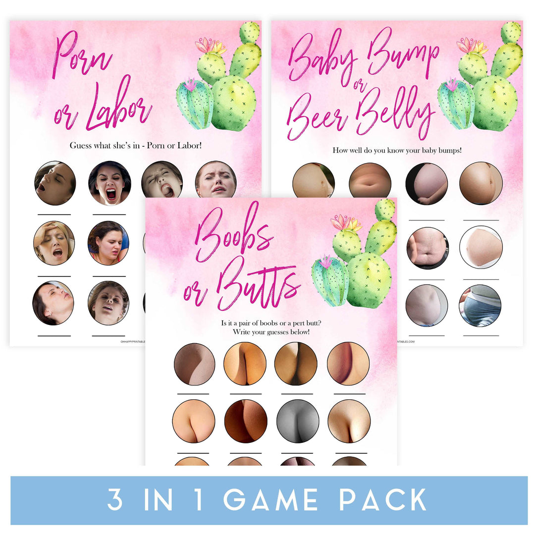 Cactus baby games, labor or porn, baby bump or beer belly, boobs or butts,printable baby shower games, Mexican baby shower, fun baby games, top baby games, best baby games, baby shower games