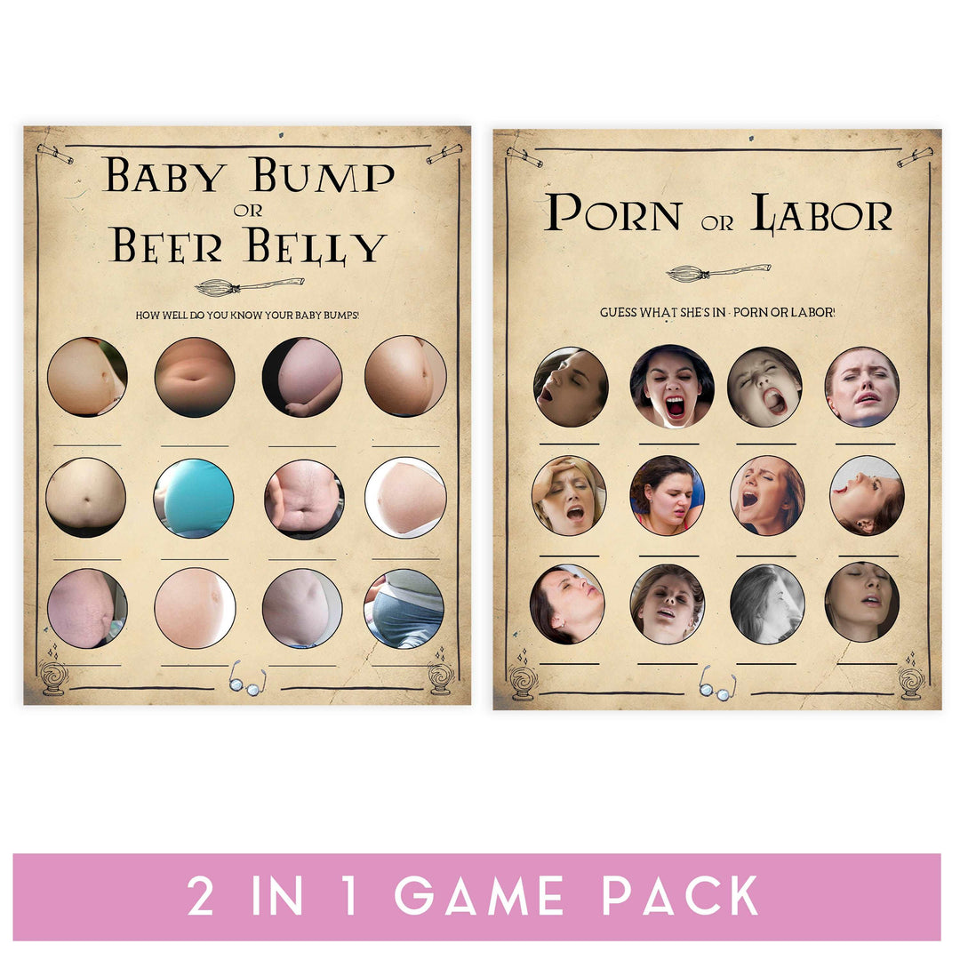 labor or porn, baby bump or beer belly, Wizard baby shower games, printable baby shower games, Harry Potter baby games, Harry Potter baby shower, fun baby shower games,  fun baby ideas