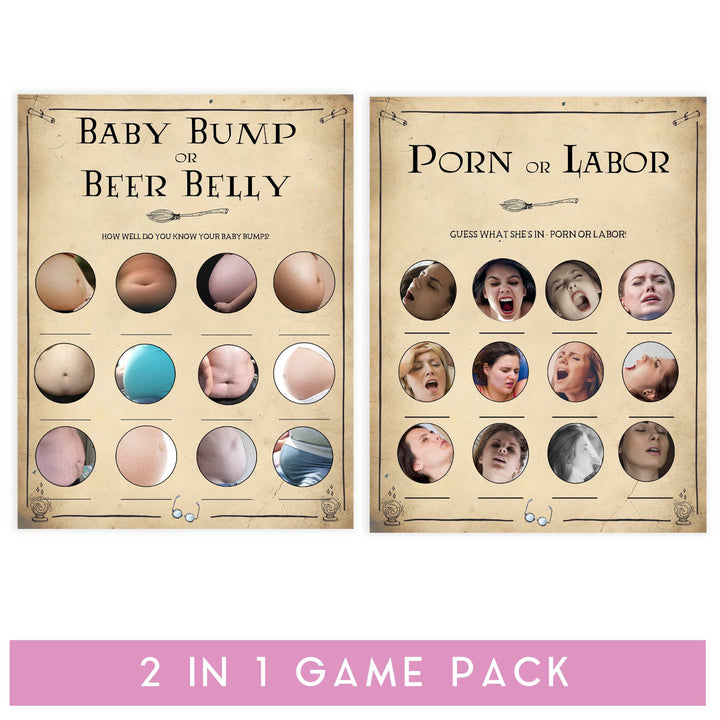 labor or porn, baby bump or beer belly, Wizard baby shower games, printable baby shower games, Harry Potter baby games, Harry Potter baby shower, fun baby shower games,  fun baby ideas