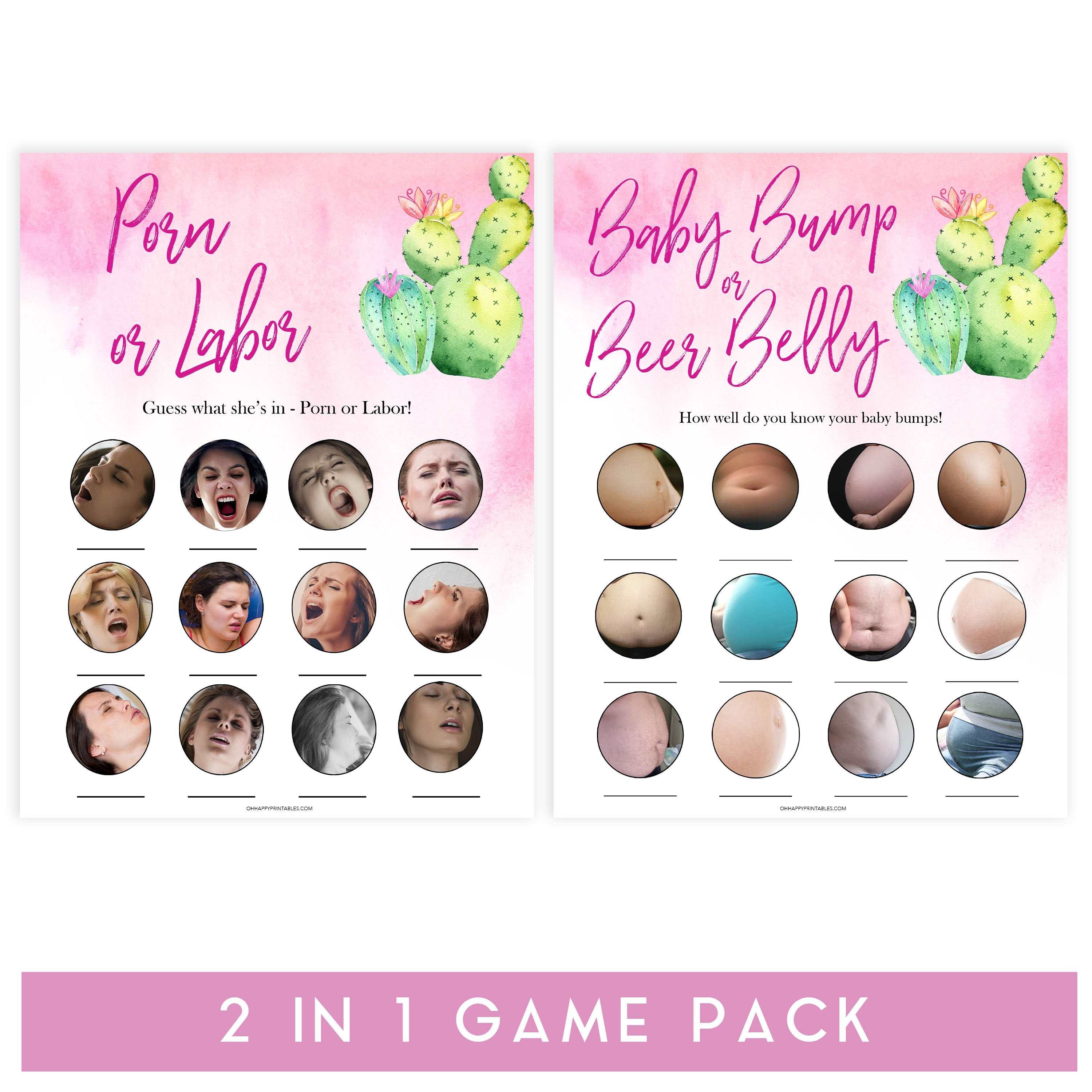 Cactus baby games, porn or labor, baby bump or beer belly game printable baby shower games, Mexican baby shower, fun baby games, top baby games, best baby games, baby shower games
