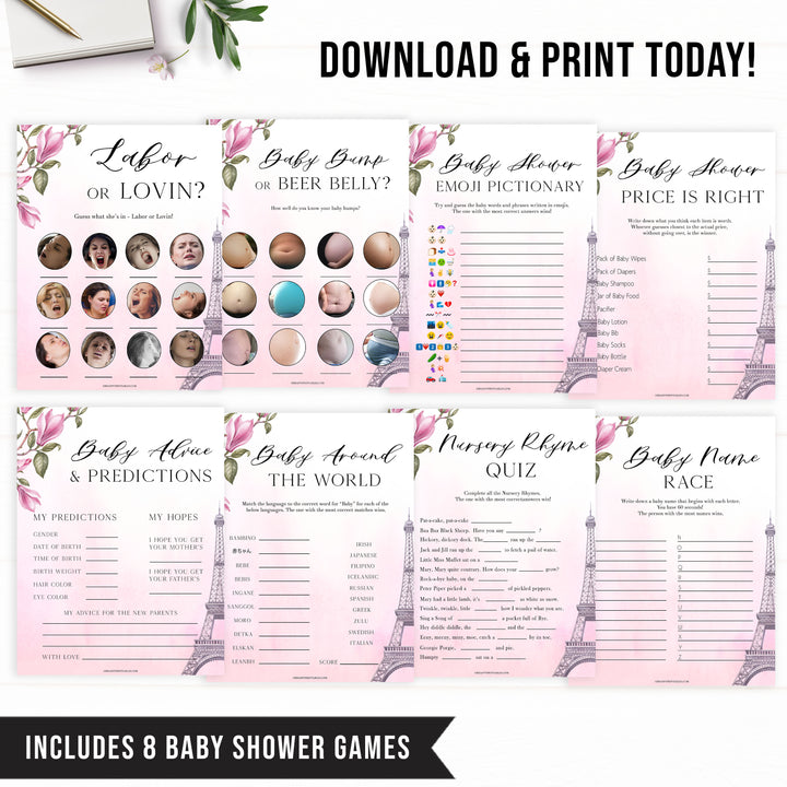 Parisian baby shower games, printable baby shower games, Paris baby shower games, fun baby shower games