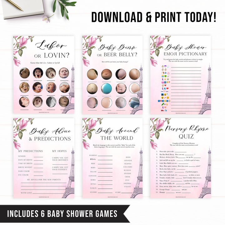 7 Parisian Baby Shower Games Bundle