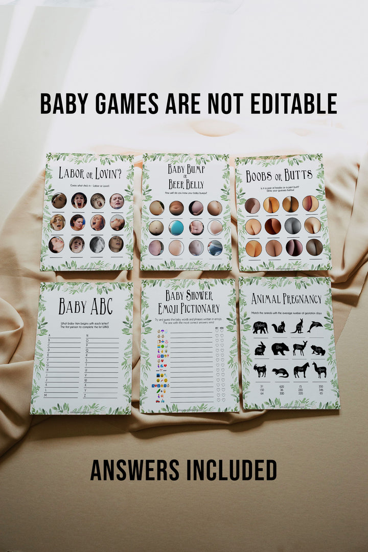 greenery baby shower, editable baby shower signs, printable baby shower games, baby shower bundle, baby mega bundle
