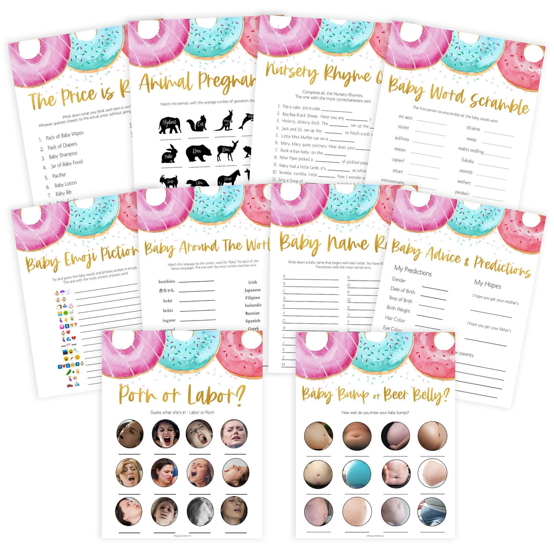 10 baby shower games, baby games bundle, Printable baby shower games, donut baby games, baby shower games, fun baby shower ideas, top baby shower ideas, donut sprinkles baby shower, baby shower games, fun donut baby shower ideas