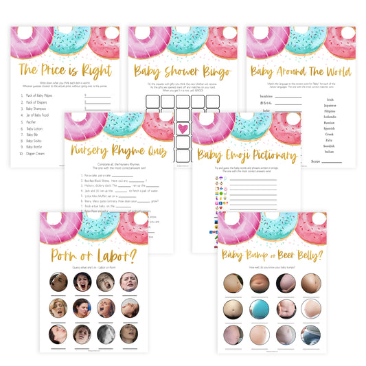 7 Donut Baby Shower Games Bundle