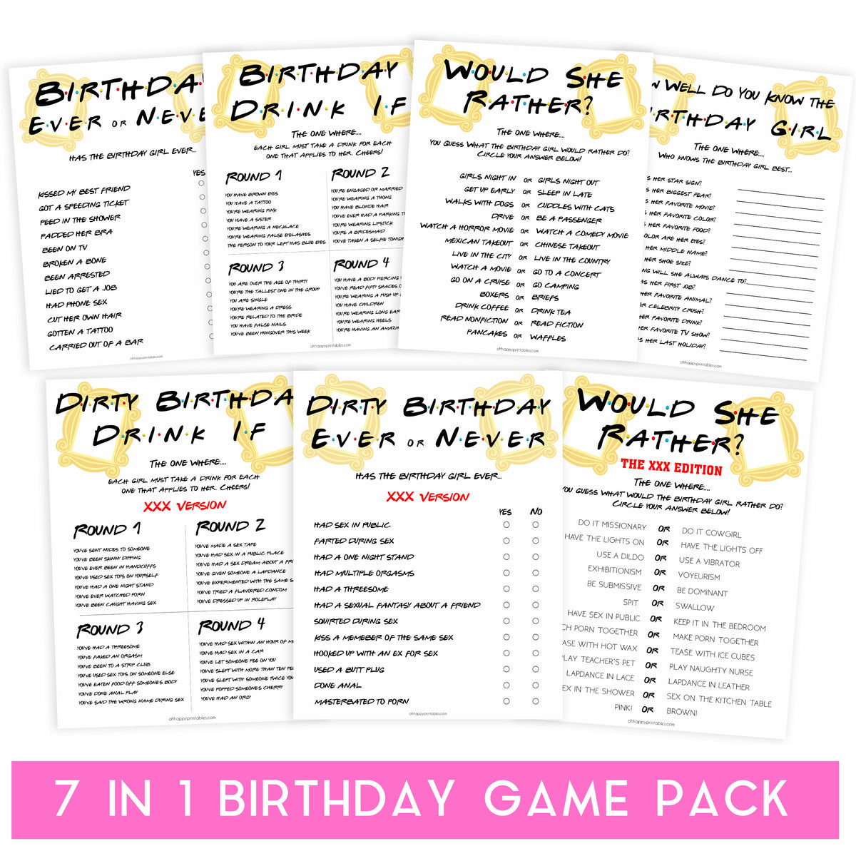 7 birthday games, would she rather birthday games, friends birthday games, fun birthday games, birthday drink if game