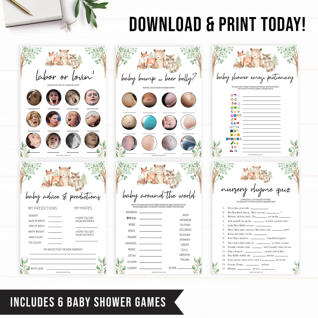 labor or lovin, baby bump, nursery rhyme games, Printable baby shower games, woodland animals baby games, baby shower games, fun baby shower ideas, top baby shower ideas, woodland baby shower, baby shower games, fun woodland animals baby shower ideas