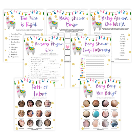 7 baby shower games, baby shower games bundle, Printable baby shower games, llama fiesta fun baby games, baby shower games, fun baby shower ideas, top baby shower ideas, Llama fiesta shower baby shower, fiesta baby shower ideas