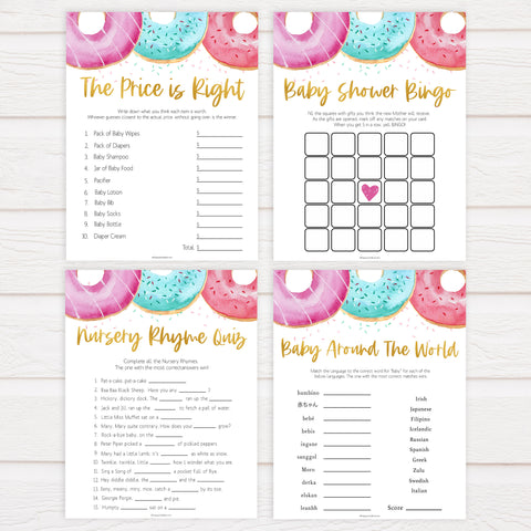 7 Donut Baby Shower Games Bundle