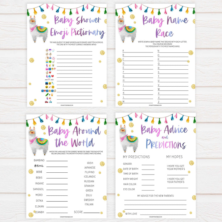 10 baby shower games bundle, baby games pack, Printable baby shower games, llama fiesta fun baby games, baby shower games, fun baby shower ideas, top baby shower ideas, Llama fiesta shower baby shower, fiesta baby shower ideas