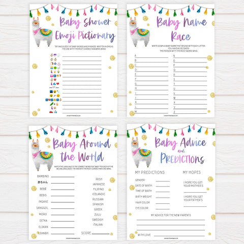 10 baby shower games bundle, baby games pack, Printable baby shower games, llama fiesta fun baby games, baby shower games, fun baby shower ideas, top baby shower ideas, Llama fiesta shower baby shower, fiesta baby shower ideas