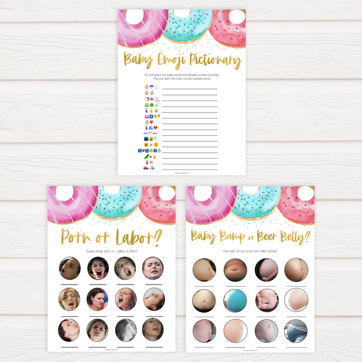 7 Donut Baby Shower Games Bundle
