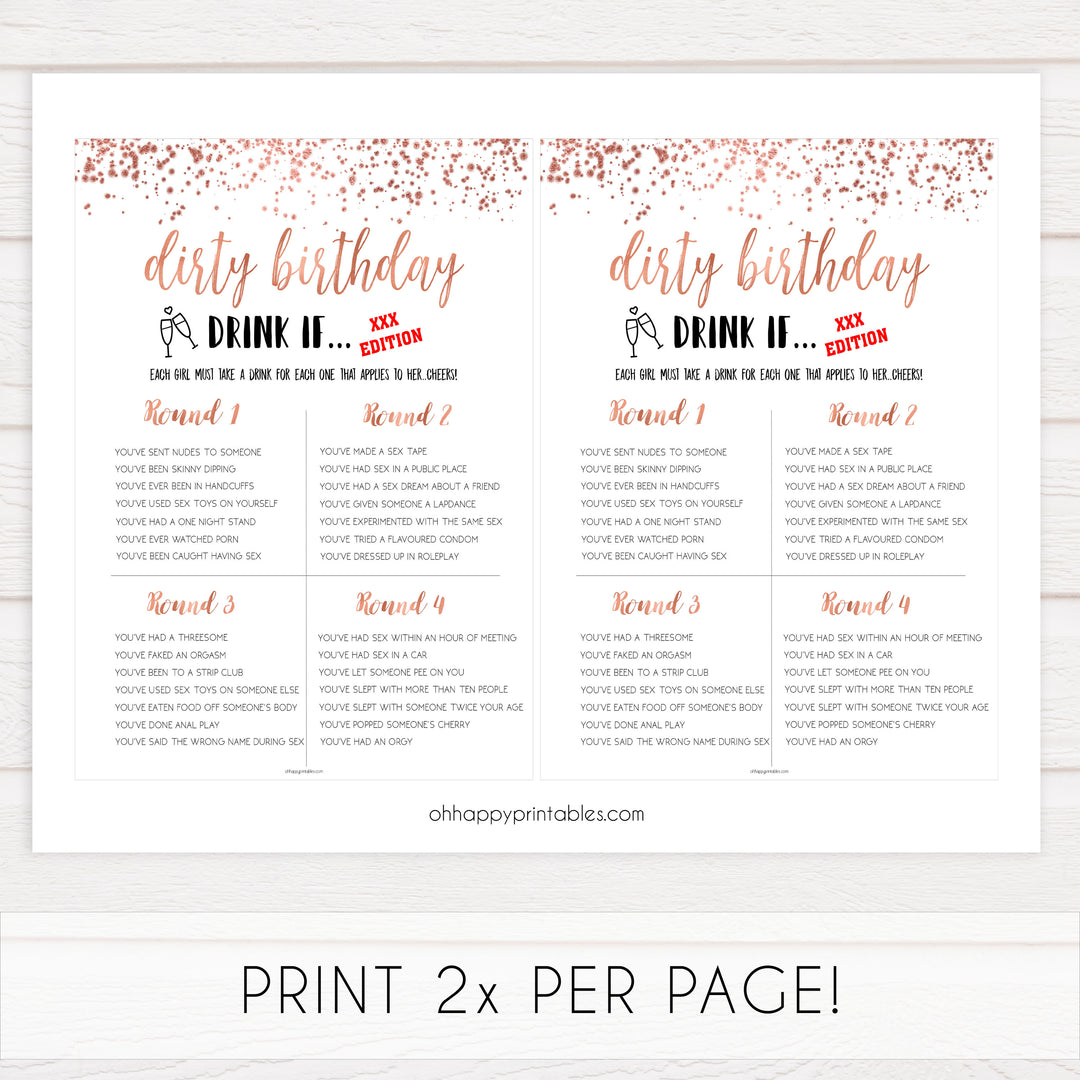 rose gold birthday games, printable birthday games, rose gold birthday, would she rather game, ever or never birthday, fun birthday games