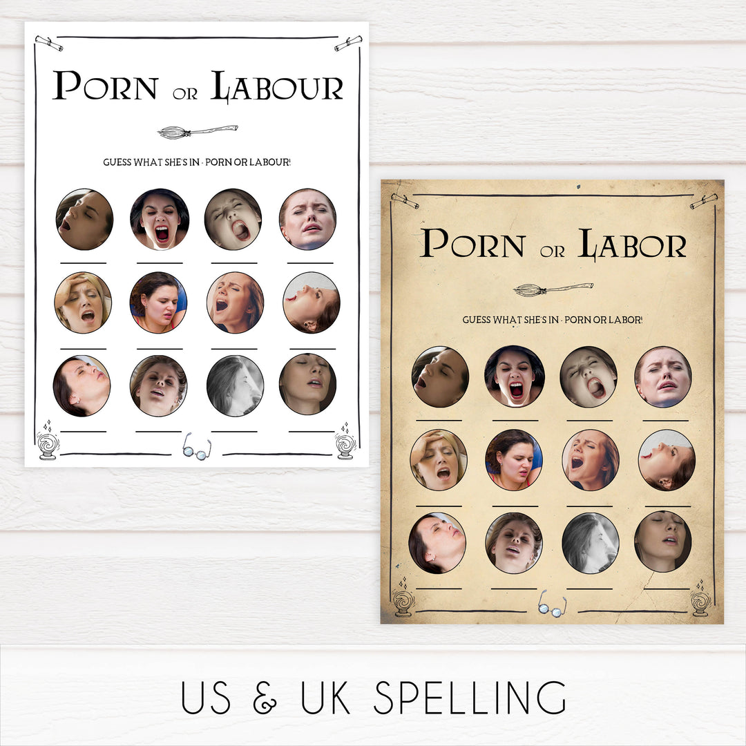 labor or porn, baby bump or beer belly, boobs or butts game, Wizard baby shower games, printable baby shower games, Harry Potter baby games, Harry Potter baby shower, fun baby shower games,  fun baby ideas