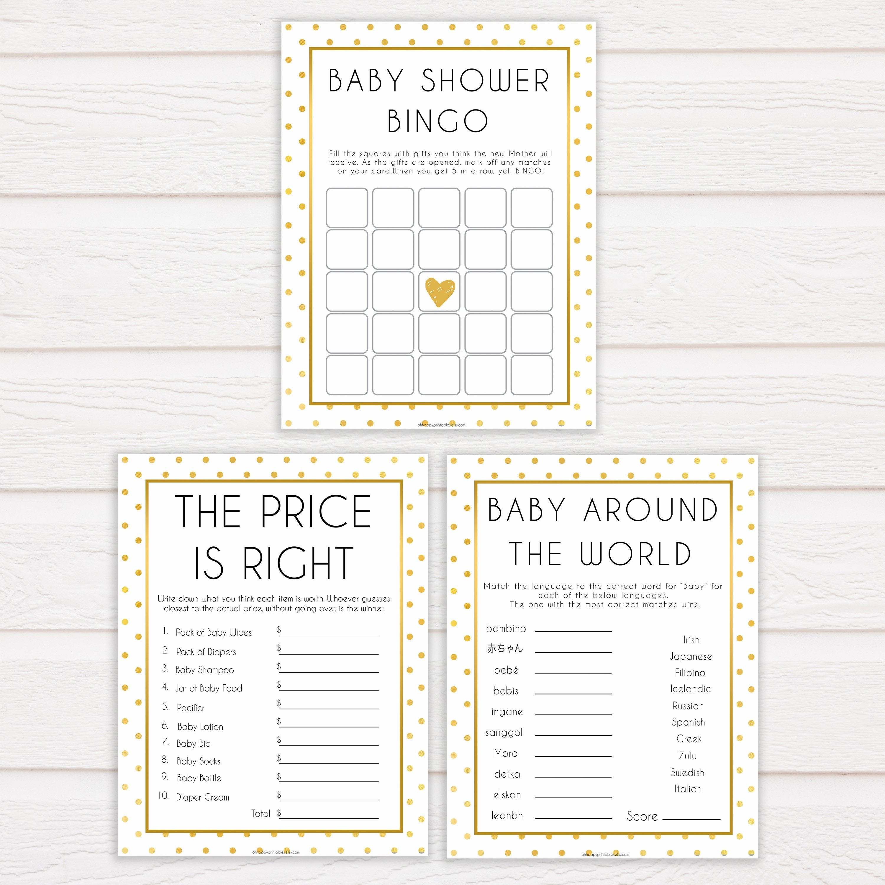 7 baby shower games, baby bundle pack, Printable baby shower games, baby gold dots fun baby games, baby shower games, fun baby shower ideas, top baby shower ideas, gold glitter shower baby shower, friends baby shower ideas