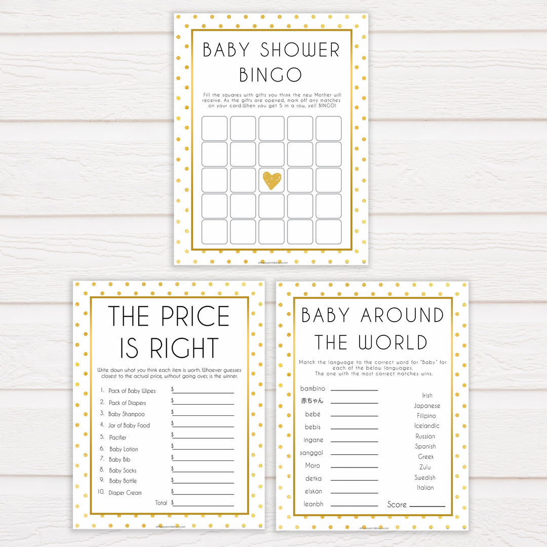 7 baby shower games, baby bundle pack, Printable baby shower games, baby gold dots fun baby games, baby shower games, fun baby shower ideas, top baby shower ideas, gold glitter shower baby shower, friends baby shower ideas