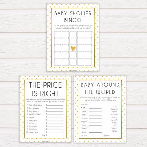 7 baby shower games, baby bundle pack, Printable baby shower games, baby gold dots fun baby games, baby shower games, fun baby shower ideas, top baby shower ideas, gold glitter shower baby shower, friends baby shower ideas