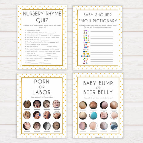 7 baby shower games, baby bundle pack, Printable baby shower games, baby gold dots fun baby games, baby shower games, fun baby shower ideas, top baby shower ideas, gold glitter shower baby shower, friends baby shower ideas