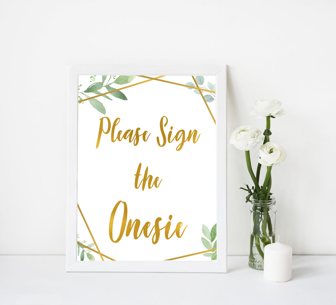 sign the onesie baby game, Printable baby shower games, geometric fun baby games, baby shower games, fun baby shower ideas, top baby shower ideas, gold baby shower, blue baby shower ideas