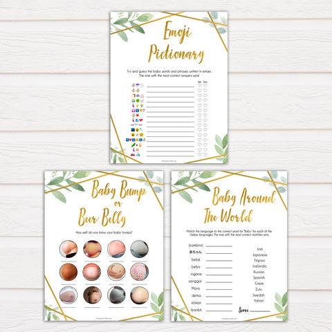 7 gold geometric baby shower games bundle, printable baby shower games, fun baby games, popular baby games, gold baby games