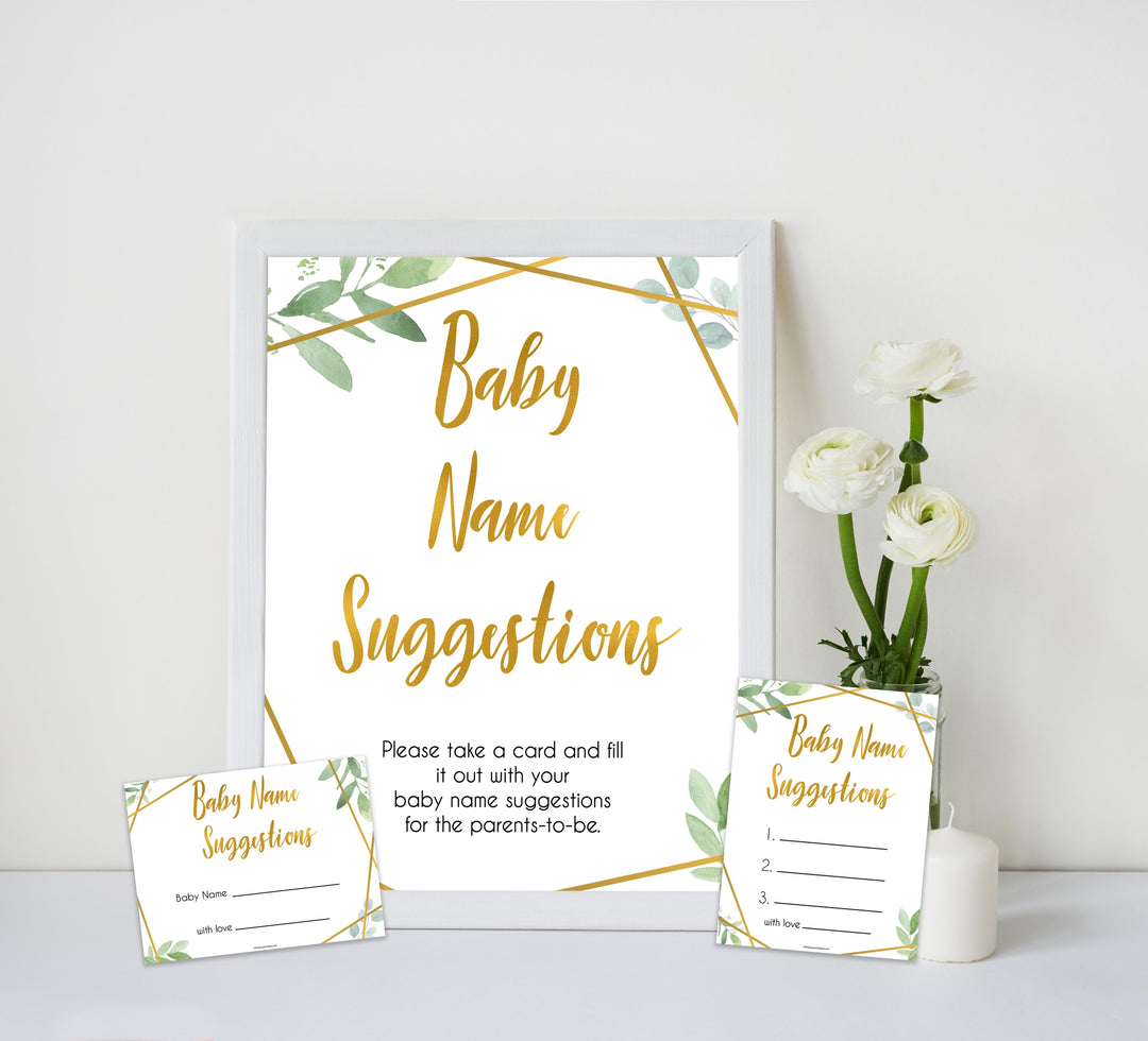 gold geometric baby name suggestions baby shower games, printable baby shower games, fun baby games, popular baby games, gold baby games