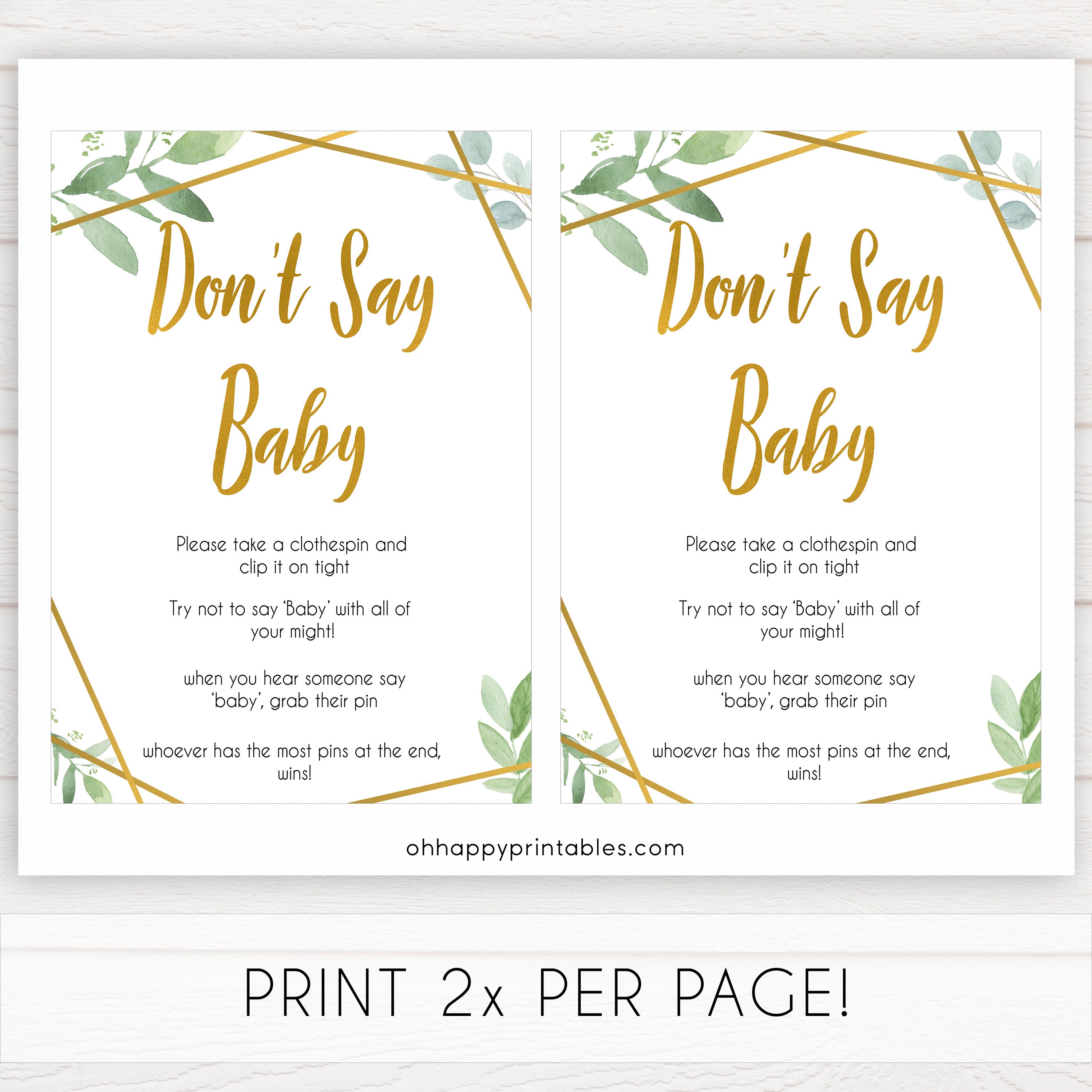 gold geometric dont say baby baby shower games, printable baby shower games, fun baby games, popular baby games, gold baby games