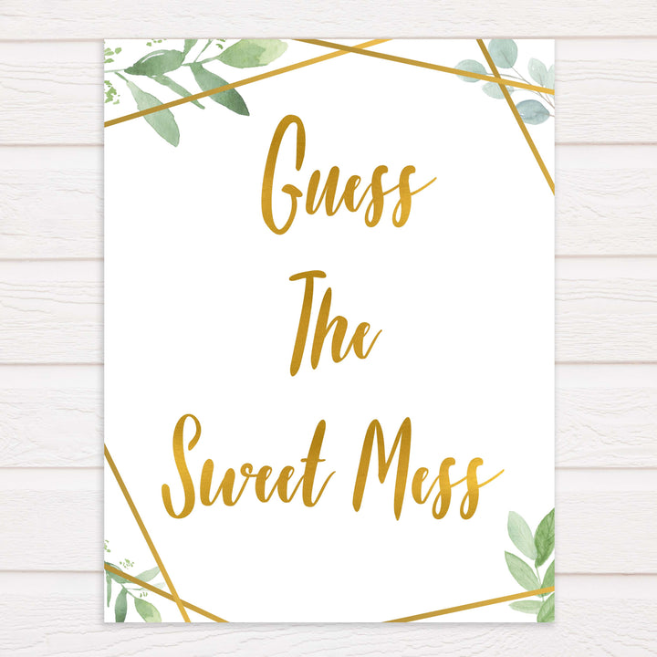 gold geometric guess the sweet mess baby shower games, printable baby shower games, fun baby games, popular baby games, gold baby games